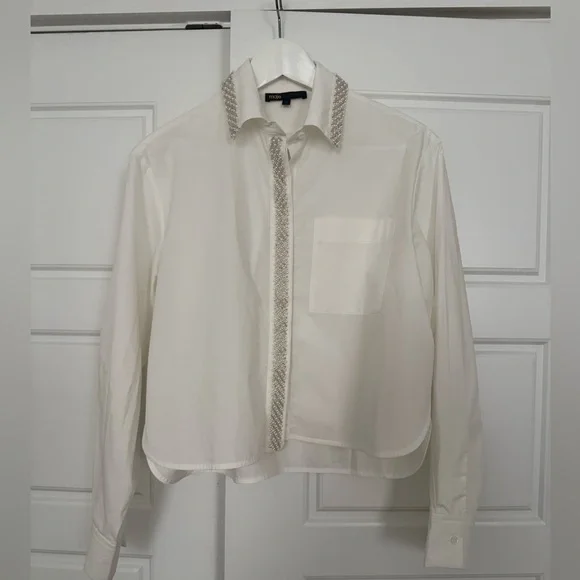 NWOT MAJE Bead-embellished Cropped Shirt in Cotton